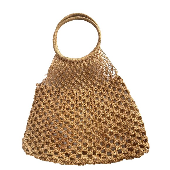 MANGO Shopper Bag Crochet Mesh Net Braided Jute Tote XL Handbag Brown Ltd Editio - Picture 13 of 14